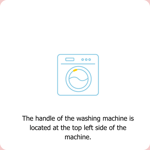 At Clean Kokos laundromat, the handle of the washing machine is located at the top left side of the machines. 