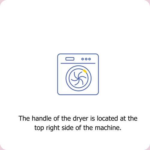 At Clean Kokos, the handle of the dryer is located at the top right side of the machine.
