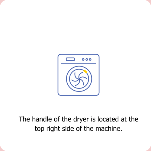 At Clean Kokos laundromat, the handle of the dryer is located at the top right side of the machine. 